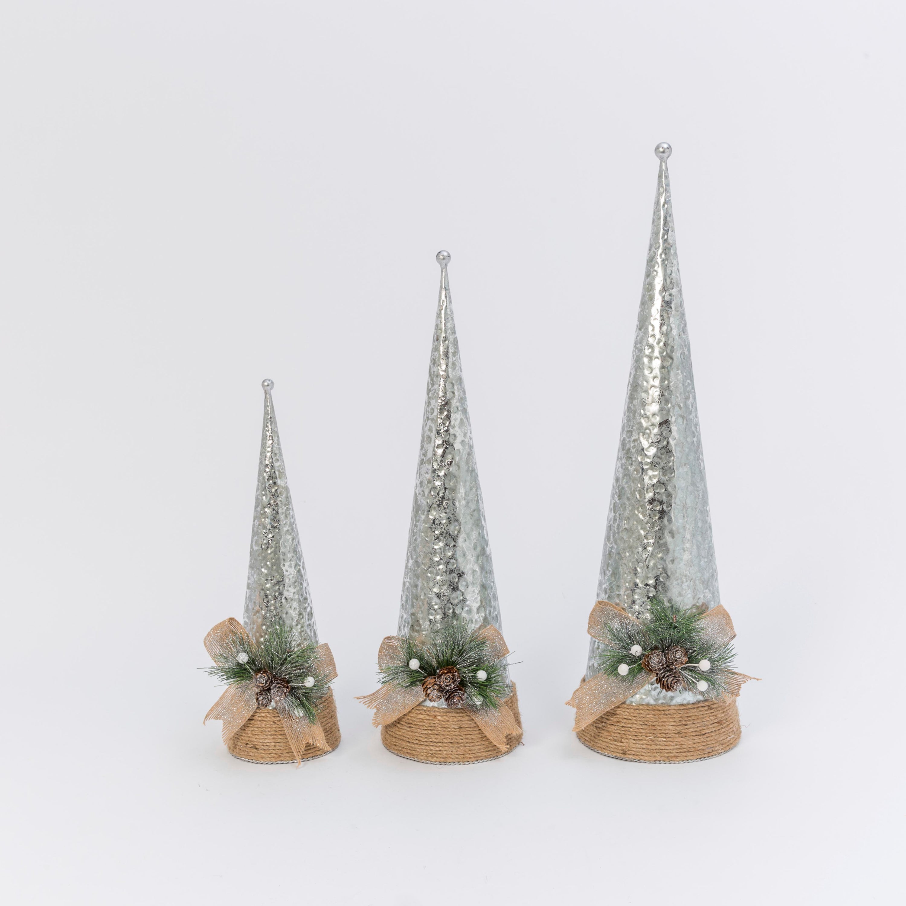 Illuminated Metal Holiday Cones with Pine Accent Lg is 23.75 in with Pine Accent 2532120EC